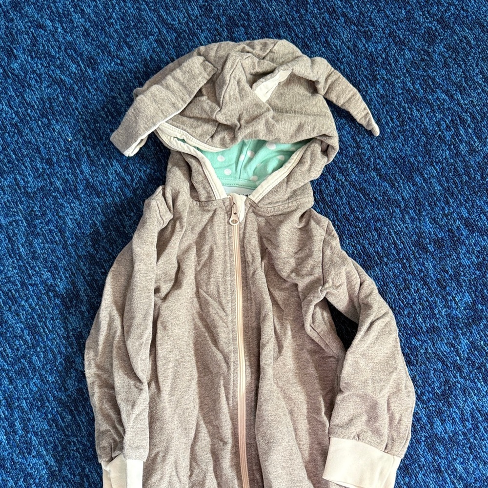 Gray Hooded Onesie with Bunny Ears